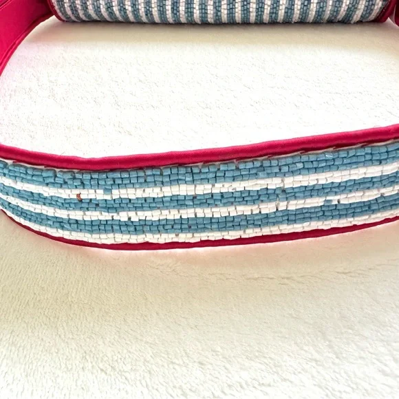 Viral Beaded Light Blue & White Striped Lobster Bag w/ Beaded Lobster Bag Charm - Picture 11 of 15